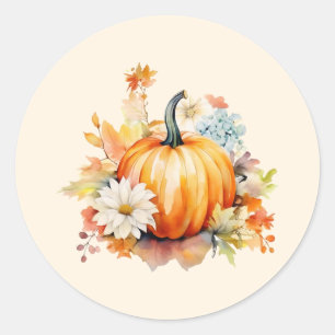 Orangene Kürbisse und Blumen Herbst Runder Aufkleber