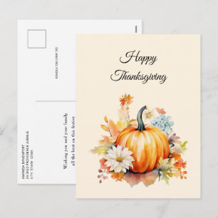 Orangene Kürbisse und Blumen Herbst Thanksgiving Feiertagspostkarte