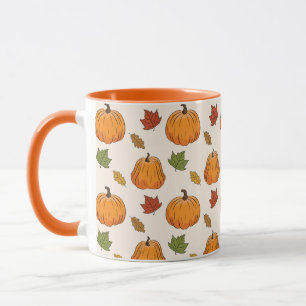 Orangene Kürbisse und Herbstblätter Muster Tasse