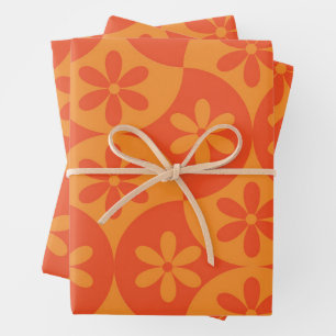Orangene Mandarinenblumen auf Mittelalter-Skallop Geschenkpapier Set