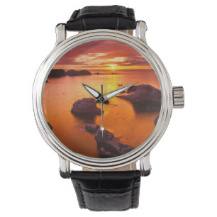 Orangene Meereslandschaft, Sonnenuntergang, Kalifo Armbanduhr