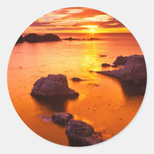 Orangene Meereslandschaft, Sonnenuntergang, Kalifo Runder Aufkleber