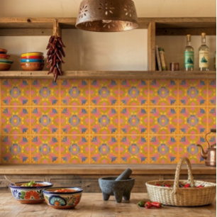 Orangene mexikanische Blumen auf Spanisch Fliese