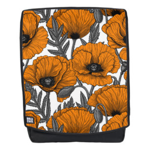 Orangene Mohnblumen auf weißem Grund Rucksack