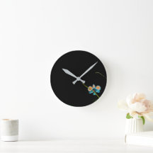 Orangene Orchideen-Wanduhr