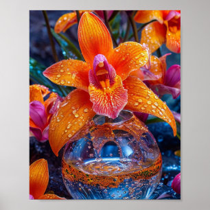 Orangene Orchideenblüte Poster