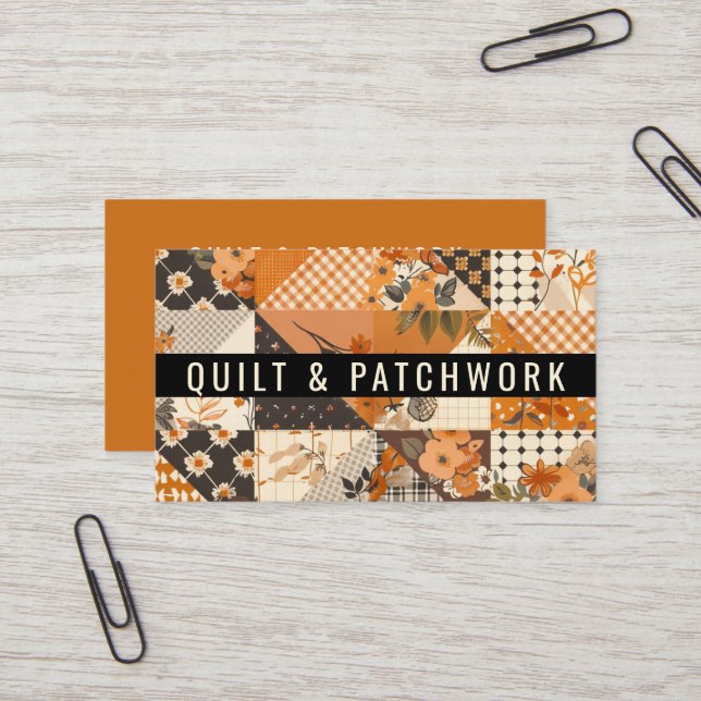 Orangene Patchwork-Quilt-Handmade-Kleidung  Visitenkarte (Vorderseite/Rückseite Beispiel)