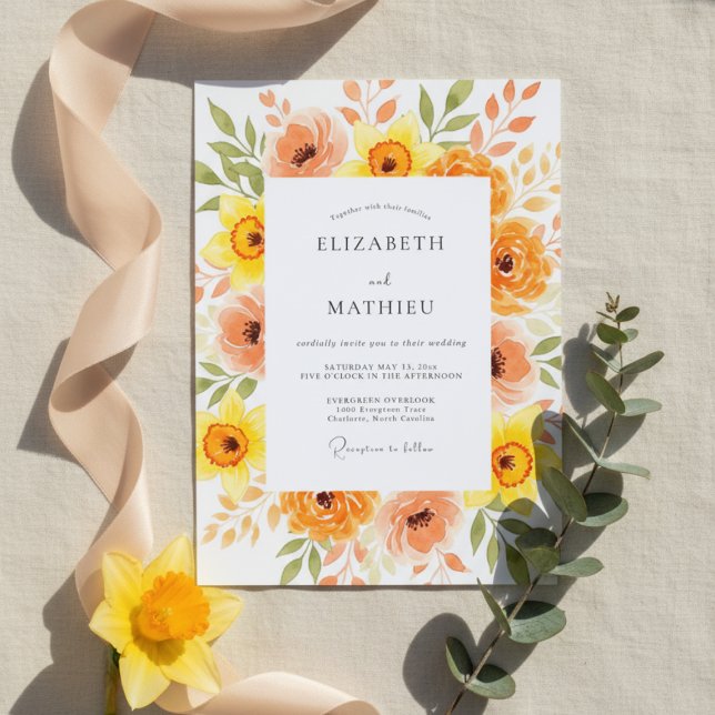 Orangene Pfingstrosen-Malerei-Blüten-Hochzeit Einladung (Von Creator hochgeladen)