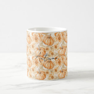 Orangene Pfirsich-Kürbisse & Blumen Kaffeetasse