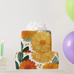 Orangene Ringelblumen-Botanische Florale Aquarell  Geschenkpapier