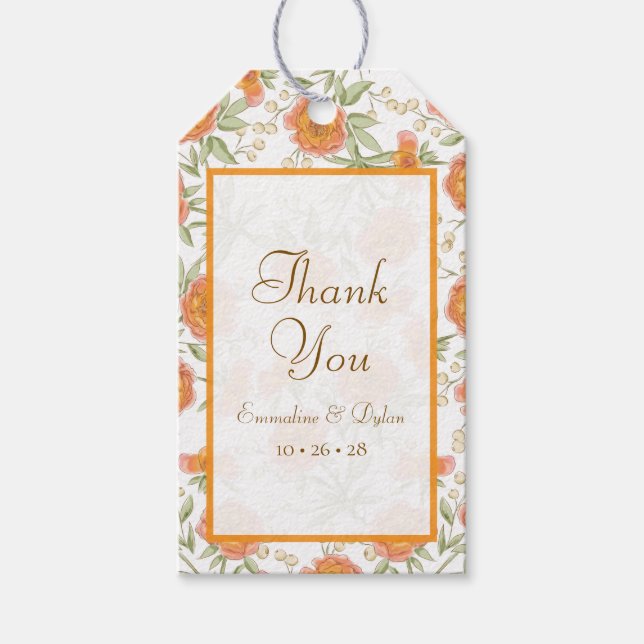 Orangene Rosenhochzeit Geschenkanhänger (Vorderseite)
