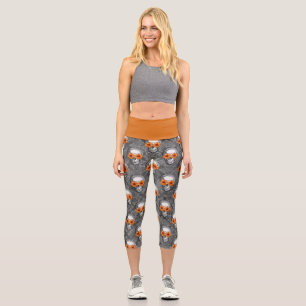 Orangene Schädel und Sonnenblumen-Serie Design 9 Capri Leggings