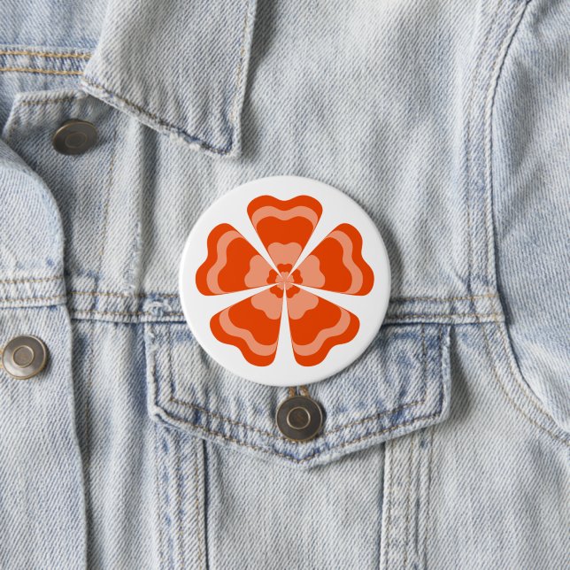 Orangene stilisierte Retro-Blume  Button (Beispiel)