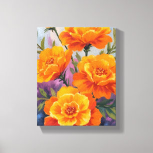 Orangene Studentenblumen   Oktober-Blumen-Aquarell Leinwanddruck