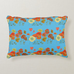 Orangene und blaue Mohn-Dekokissen Dekokissen