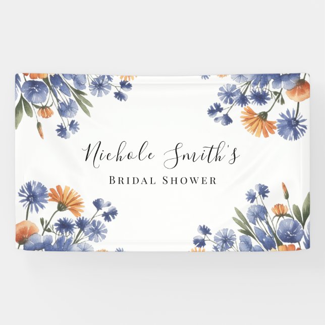 Orangene und kobaltblaue Blumeneinladung zur Braut Banner (Horizontal)