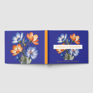 Orangene und kobaltblaue Blumenhochzeitsrückkehr Gästebuch