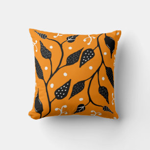 Orangene und schwarze fantastische Ranke Kissen