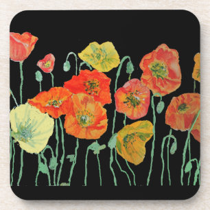 Orangene und schwarze Mohnblumen-Blumen-Untersetze Getränkeuntersetzer