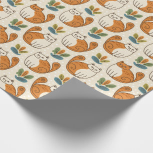 Orangene und weiße Katzen im naiven Kunststil Geschenkpapier