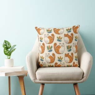 Orangene und weiße Katzen im naiven Kunststil Kissen