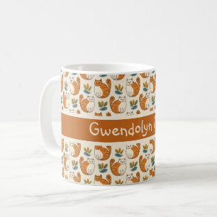 Orangene und weiße Katzen Naive Kunst Stil Farbblo Kaffeetasse