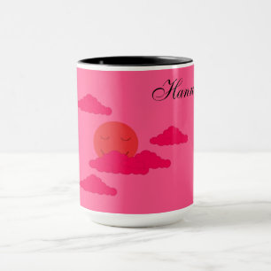 Orangene untergehende Sonne am roten Himmel: Tasse