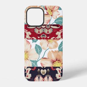 Orangene Vintage-Blumen mit nahtloser Paisley-Rand iPhone 12 Hülle
