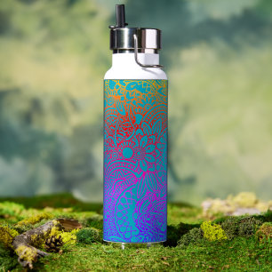 Orangene violette Blumen und blauer Hintergrund Wa Trinkflasche