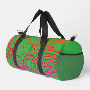 Orangene violette Blumen und hellgrüner Hintergrun Duffle Bag