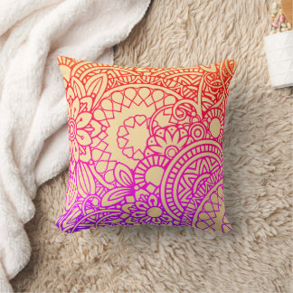 Orangene violette Blumen und sanfter Pfirsichhinte Kissen