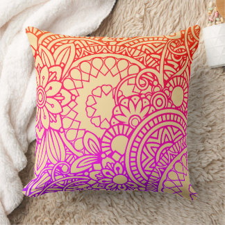 Orangene violette Blumen und sanfter Pfirsichhinte Kissen