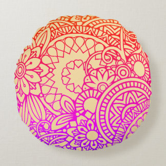 Orangene violette Blumen und sanfter Pfirsichhinte Rundes Kissen