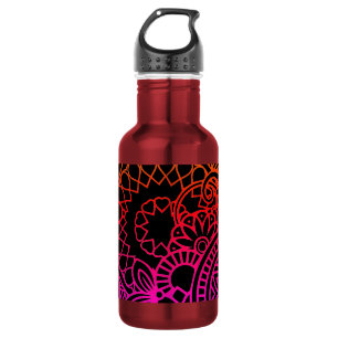 Orangene violette Blumen und schwarzer Hintergrund Edelstahlflasche