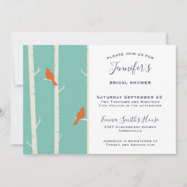 Orangene Vögel auf dem Brautparty Birch Tree Einladung