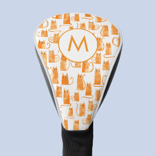 Orangene Wasserfarbe-Monogramm mit Ingwerkatze Golf Headcover
