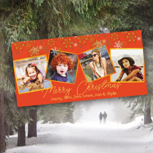 Orangene Weihnachts-Schneeflocken-Multi-Foto-Karte Feiertagskarte