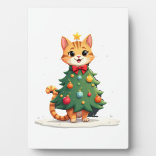 Orangene Weihnachtsbaum-Katze Süße Xmas Mädchen Ki Fotoplatte
