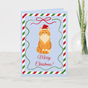 Orangene Weihnachtsmann-Katze Karte