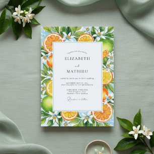 Orangene Zitrusblüten-Hochzeit Einladung