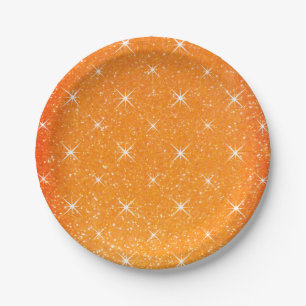 Orangener Glitter mit funkelnden Sternen und Schim Pappteller
