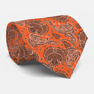 Orangener Paisley-Damasken-Blumenmuster ethnisch o Krawatte