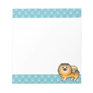 Orangener Sable Pomeranian Hund und Blaue Border C Notizblock