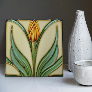Orangener Tulpen-Wanddekor Art Nouveau Art Deco Fliese