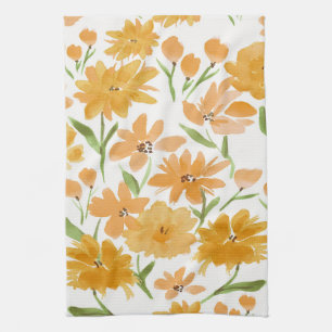 Orangener Wasserfarben-Blüten Florales Küchenhandt Geschirrtuch
