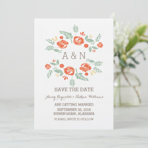 Orangenes Blumenmonogramm - Save-the-Date-Karte Einladung
