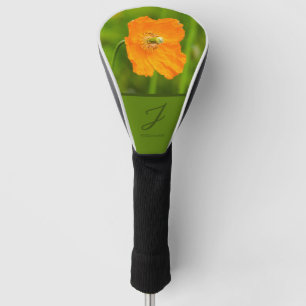 Orangenes Mohnblumen-Foto mit Monogramm und Namen Golf Headcover