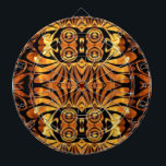 Orangenflames Stammmuster der Utopole Dartscheibe<br><div class="desc">Schwarz und Gold orange Flammen Native Totem Pol Stammbaum Zubehör. Tropisches Zuhause-Zubehör.</div>