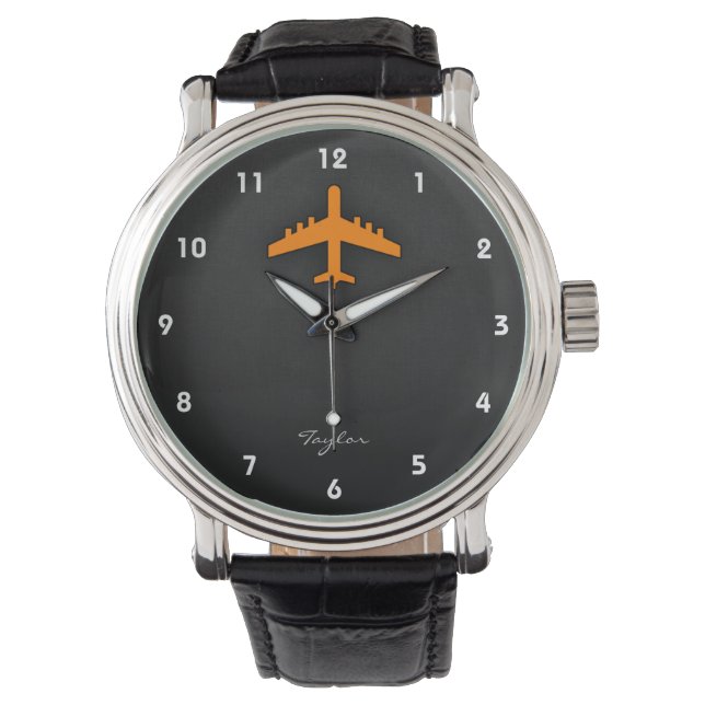 Orangenflugzeug Armbanduhr (Vorderseite)
