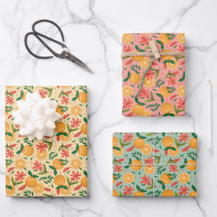 Orangenfrucht und Blume Muster Geschenkpapier Set